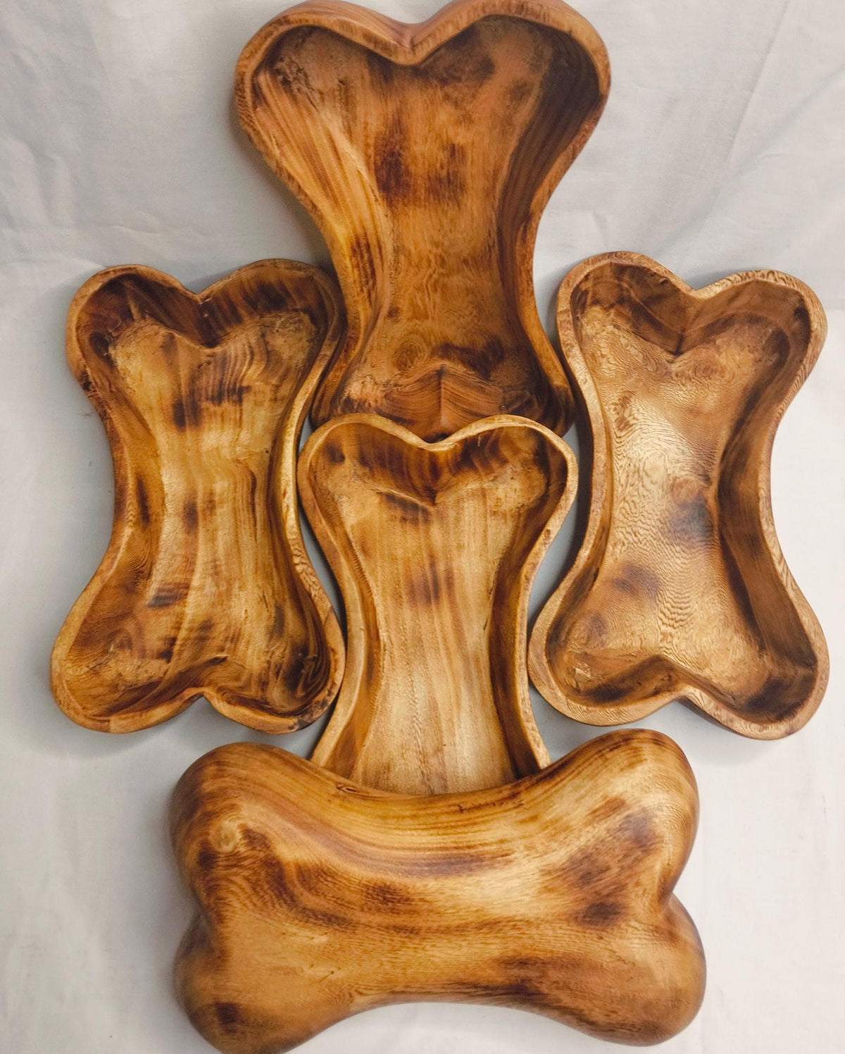 10x6" Wooden Borne shaped Candle Dough Bowl set of 5pcs wood Borny Bowls for the Dog Candle Gift items pet feeding Farmhouse outdoor Deco