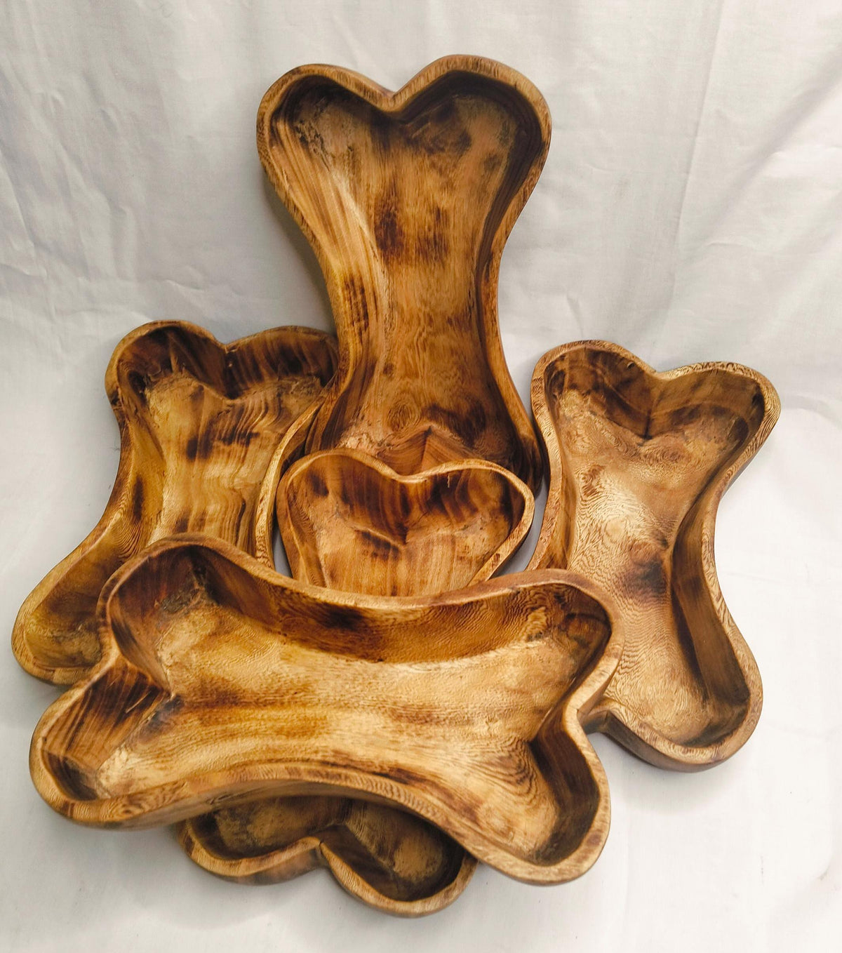 10x6" Wooden Borne shaped Candle Dough Bowl set of 5pcs wood Borny Bowls for the Dog Candle Gift items pet feeding Farmhouse outdoor Deco