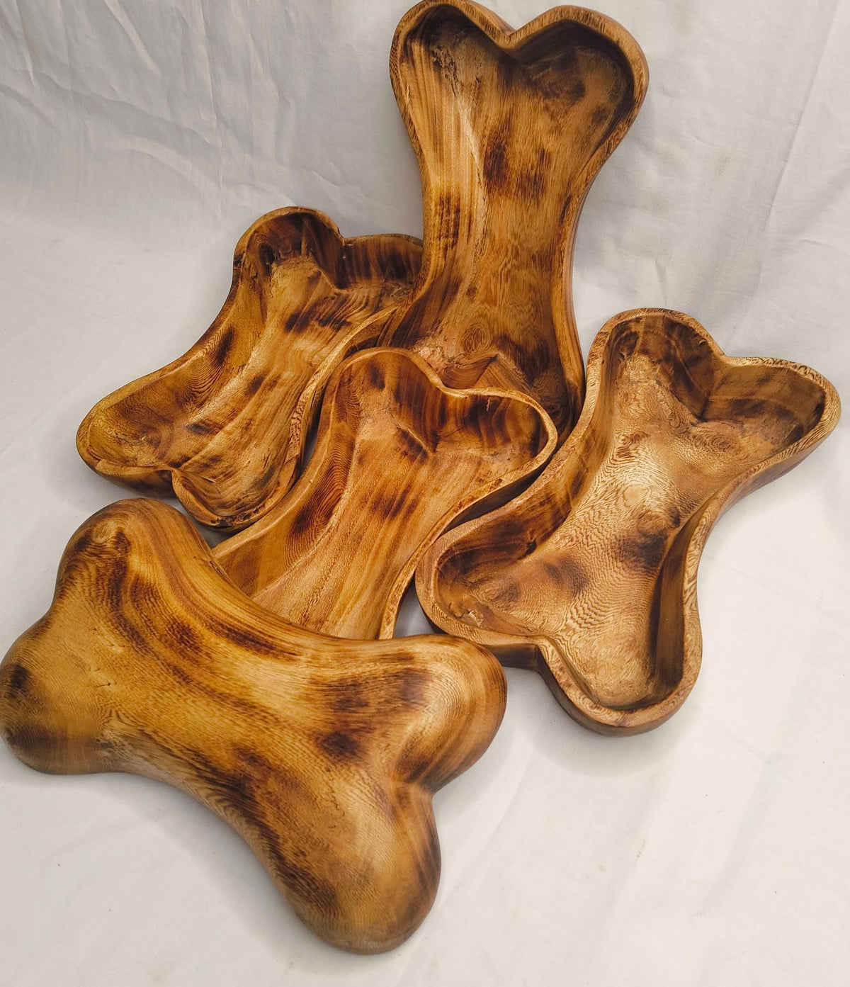 10x6" Wooden Borne shaped Candle Dough Bowl set of 5pcs wood Borny Bowls for the Dog Candle Gift items pet feeding Farmhouse outdoor Deco