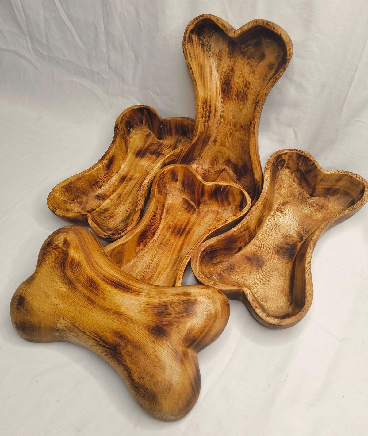 10x6" Wooden Borne shaped Candle Dough Bowl set of 5pcs wood Borny Bowls for the Dog Candle Gift items pet feeding Farmhouse outdoor Deco