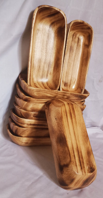 New Bowls Alert!Elegantly  Handcarved Square edged Oval Dough Bowls Set of 6.Wholesale 11" and 9" Long.Candle Pour Safe and Ready.Gift items