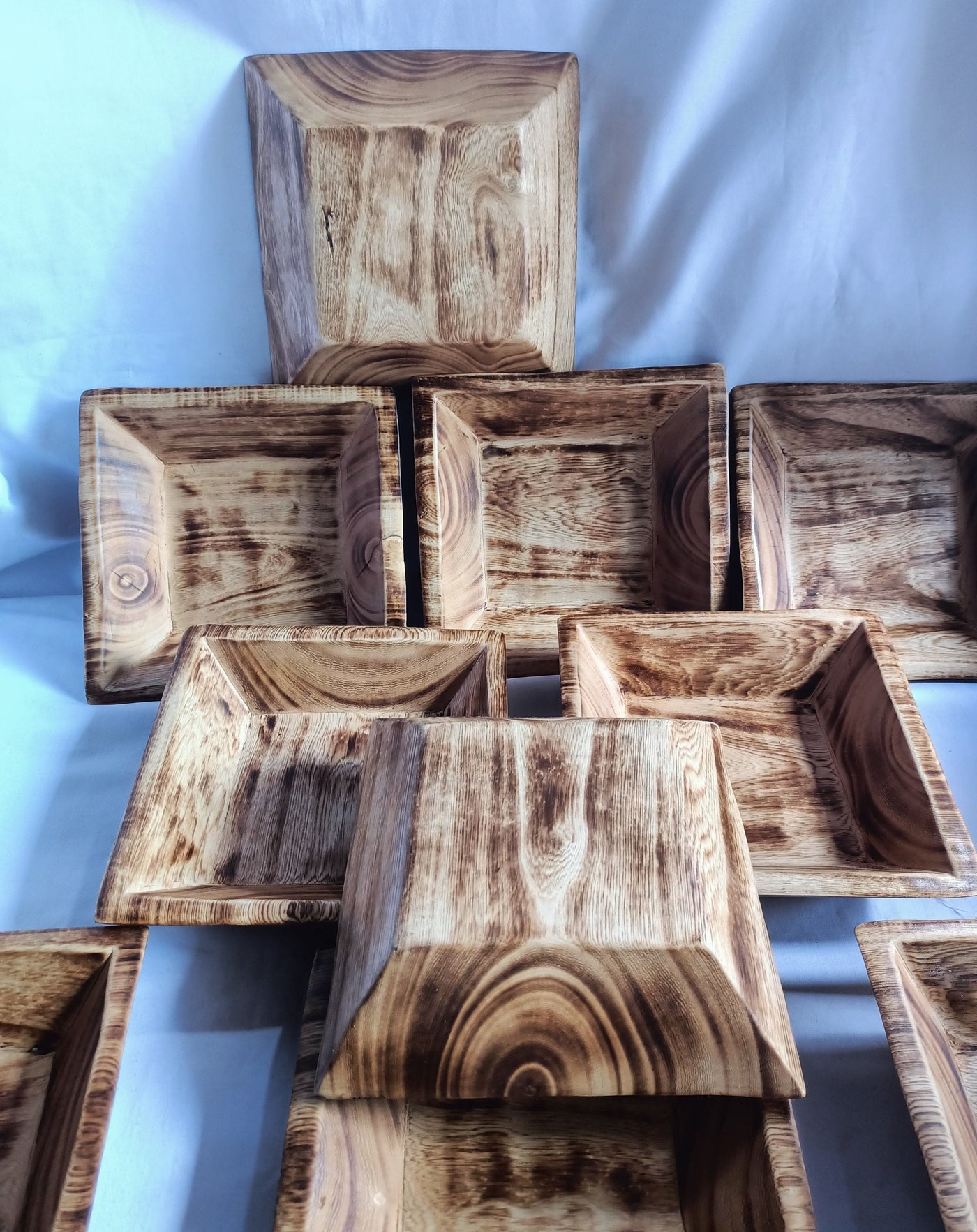 CLEARANCE SALE Bulk Offer Handmade 7" Square  wooden Dough Bowls Set of 10 Candle Fill wax bowls Modern Farmhouse Decor Display Gift Bowls