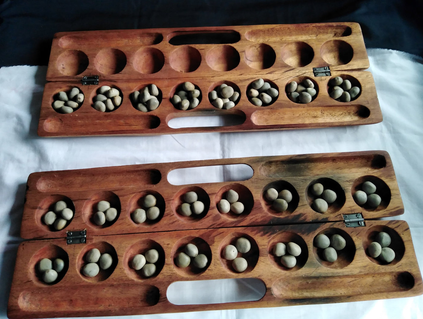 Laser engraved Mancala Board Game-Personalized.Inscribed Hardwood Bao Game. Traditional Ajua Game.Hawalis Game of Oman. with Sago palm seeds