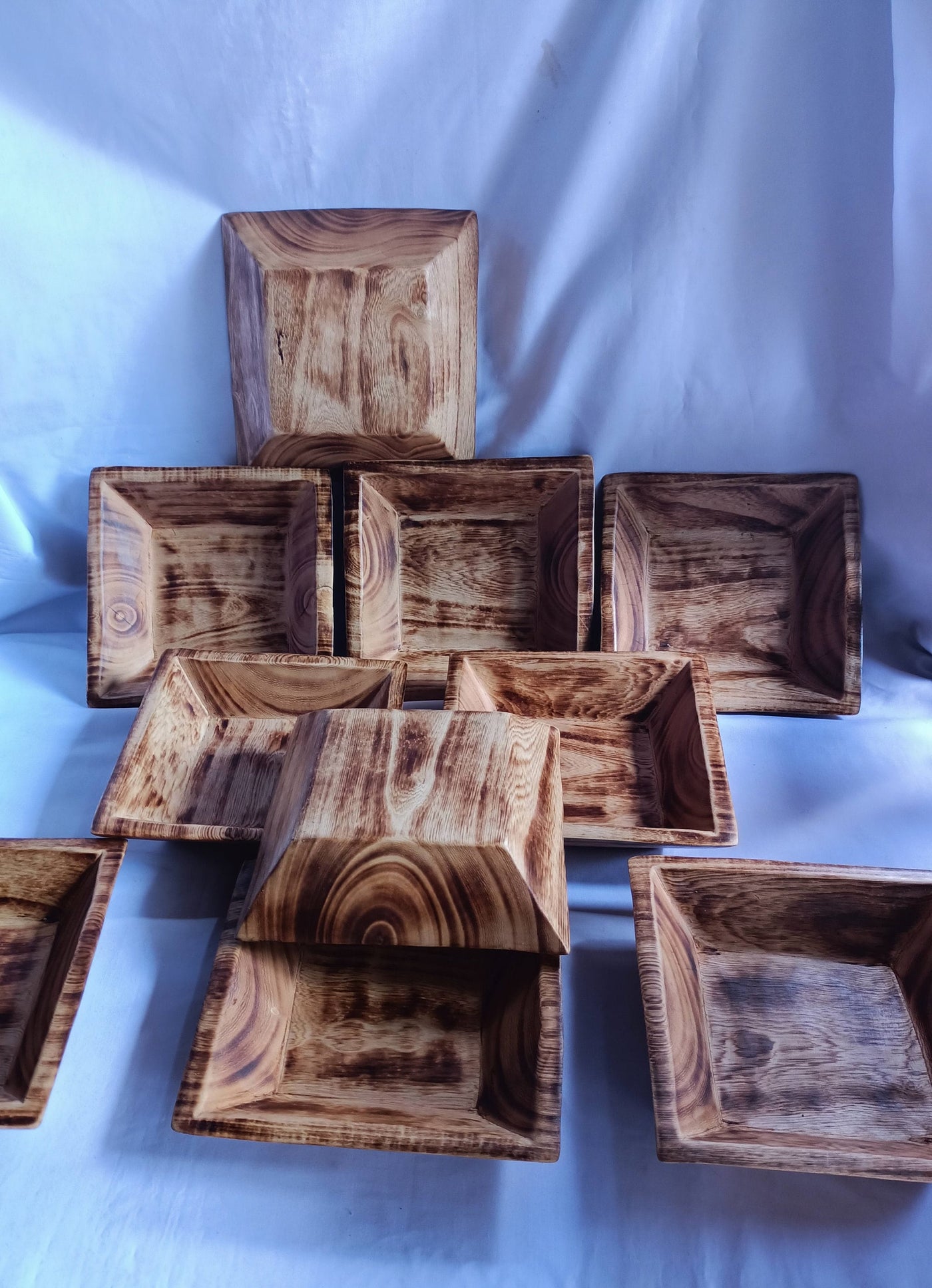 CLEARANCE SALE Bulk Offer Handmade 7" Square  wooden Dough Bowls Set of 10 Candle Fill wax bowls Modern Farmhouse Decor Display Gift Bowls