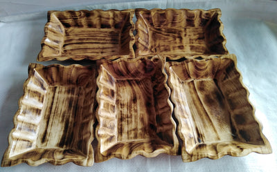 New!Wholesale Unique Handcrafted wavy outer Edge Dough Bowls set of 5.Wooden multi wick Candle Display Rolling Bowls.Fast Shippingng Bowls