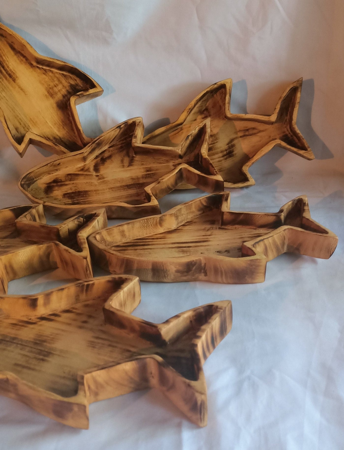 Wholesale Availability.Unique and Rare Handcrafted Shark shaped wooden Dough Bowls set of 4.Nature Bowls.New year Gift items.The Shark Bowl.