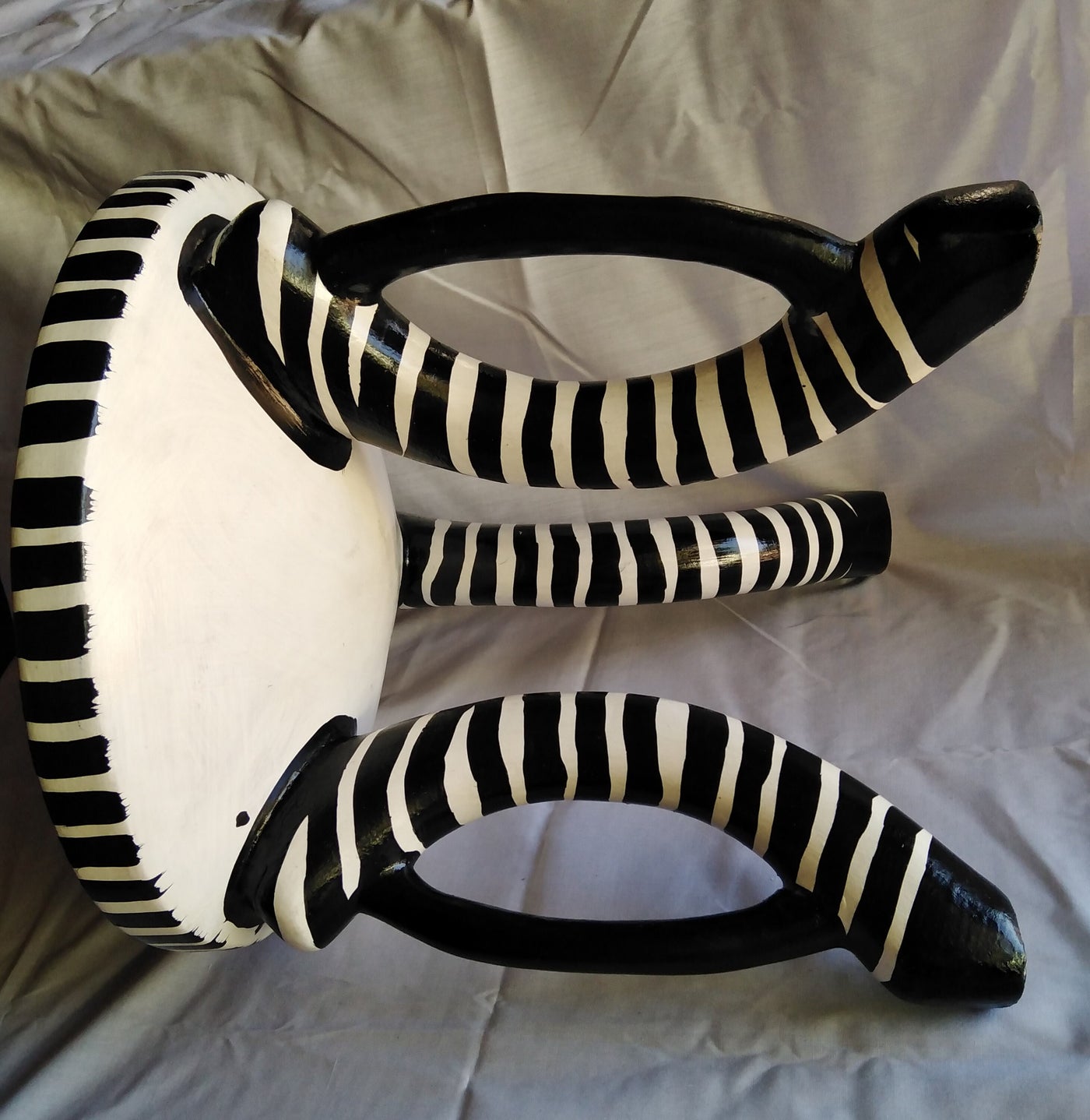 Authentic Beautifully Handcrafted African Personalised Zebra Themed Stool. Wooden wood Wildlife Stool. Three leg/Handle Home Decor Gift item