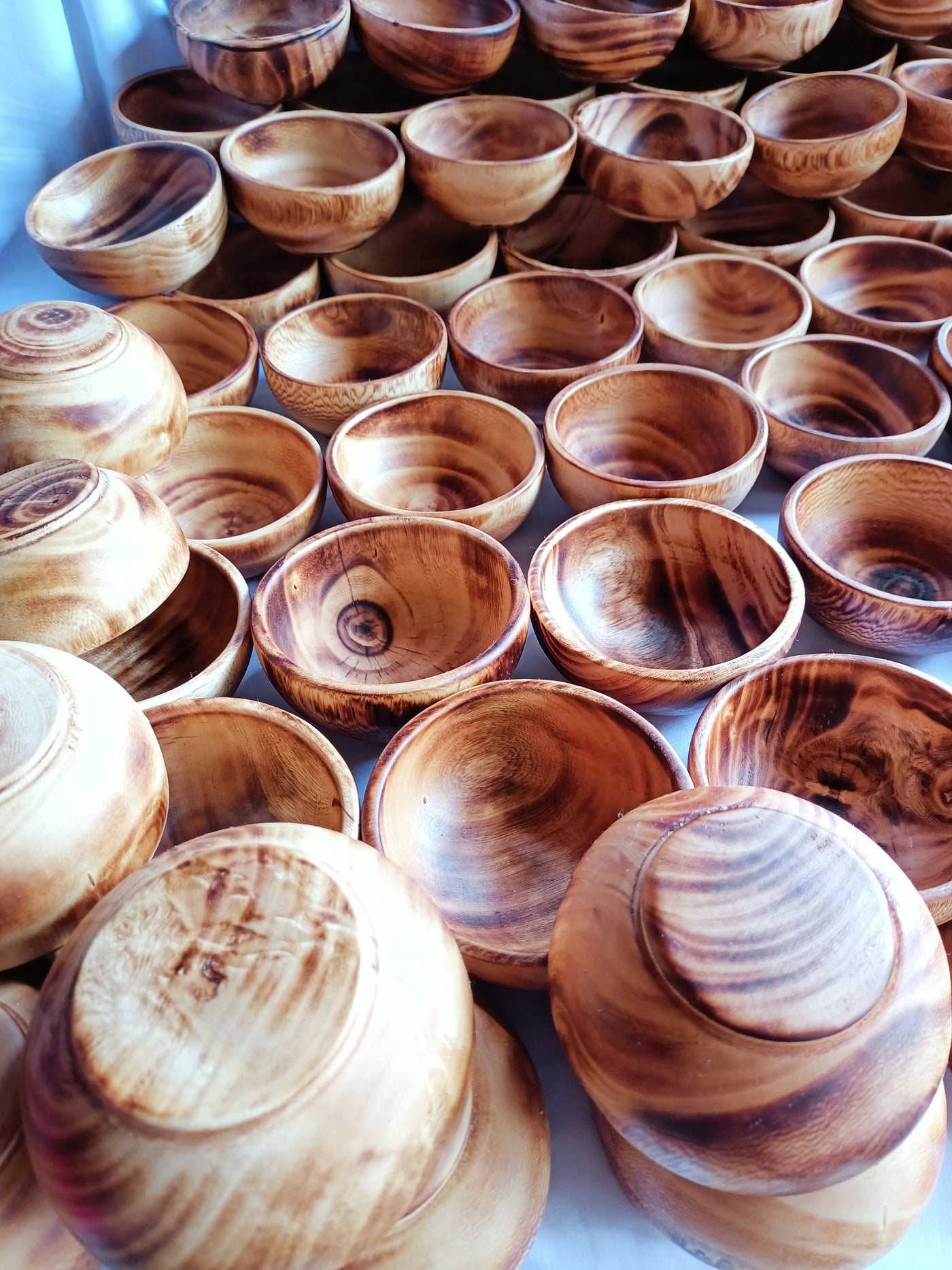 Bulk Supply. Lots of 50 perfect machine Cut, Unique Hand Finished Round wooden Bowls. 4" diameter 2.5"Ht Dough Bowls. Little candle Gifts