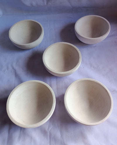 Bulk Supply.Lots of 10 perfect machine Cut,Unique Hand Finished Round wooden Bowls. 5" diameter 2.5"Ht white Dough Bowls.Little candle Gifts