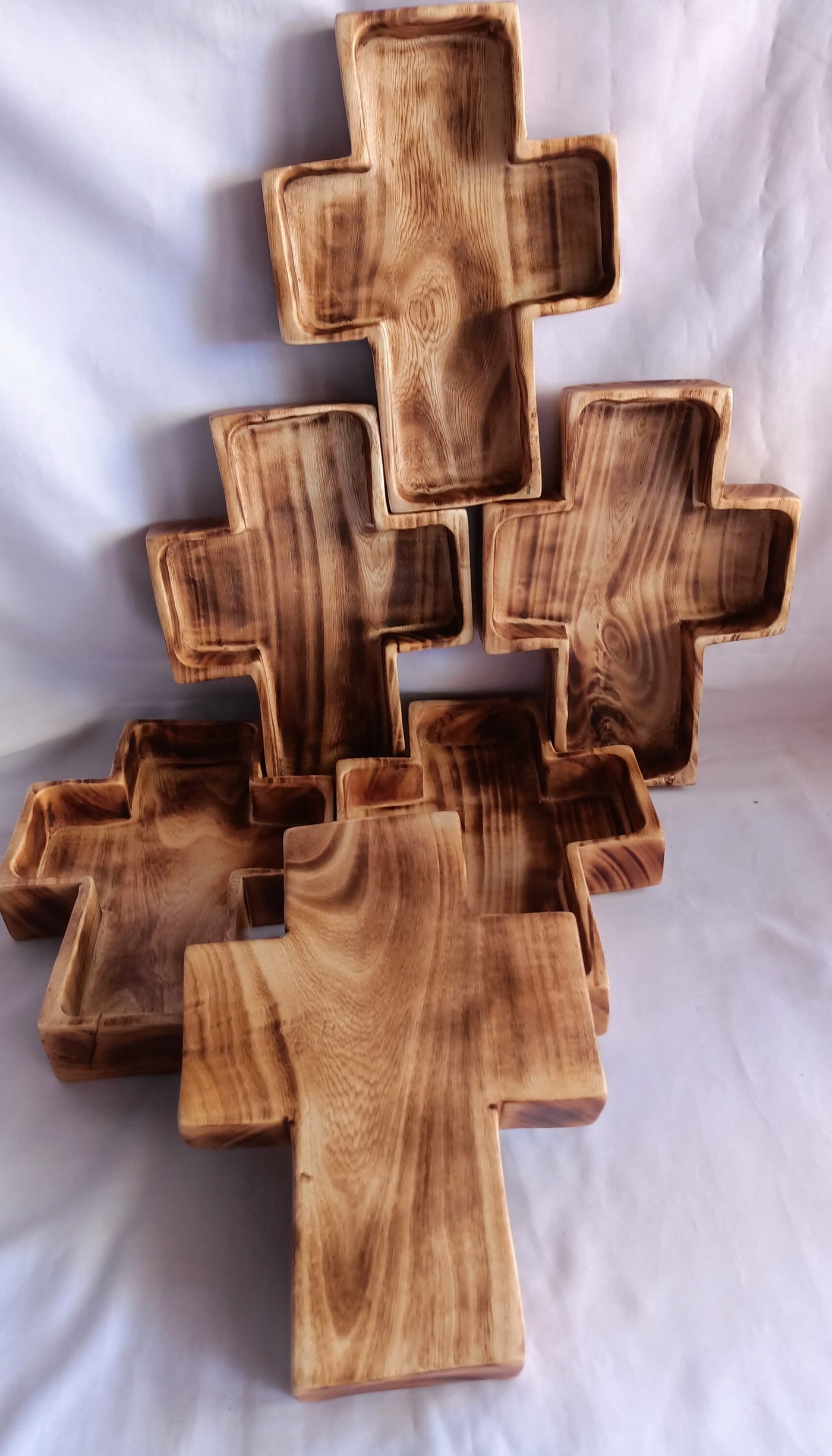 Wholesale Supply! Qty 5 Christian Cross Shaped wooden Medium Dough Bowls. Easter Gift Candle Ready  Bowls. Farmhouse Rustic Religious Decor