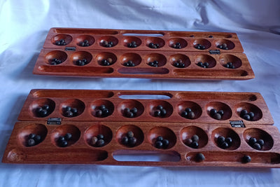 Handmade Mancala Board Game-Personalized.Dark-Brown  Hardwood BAO Game.Traditional Ajua Game.Hawalis Game of Oman.with Black Natural seeds