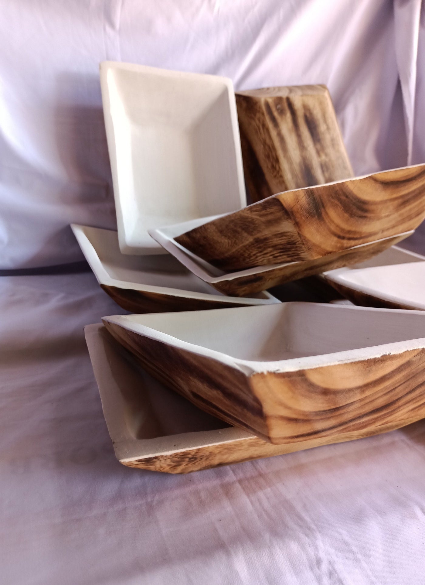 Personalized 9*7" Natural wood Dough Bowls Painted white on the Inside Surface. QTY 10 Beautiful Engraved Business name Candle Bowls. SALE.