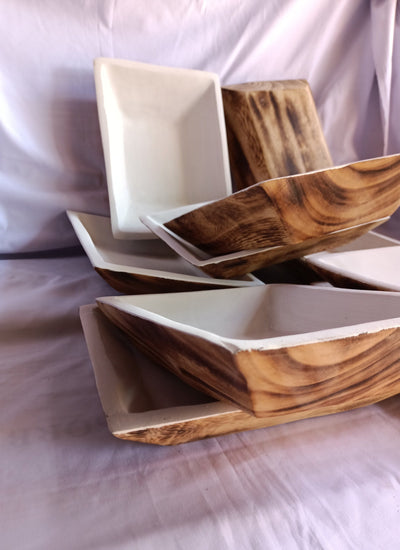 Personalized 9*7" Natural wood Dough Bowls Painted white on the Inside Surface. QTY 10 Beautiful Engraved Business name Candle Bowls. SALE.