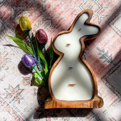 Wholesale Easter Bunnies Bowls/10x6" wooden Dough Bowls Easter Bunnies set of 15pcs/Easter Candles Gift items wax pour Farmhouse DIY Decor