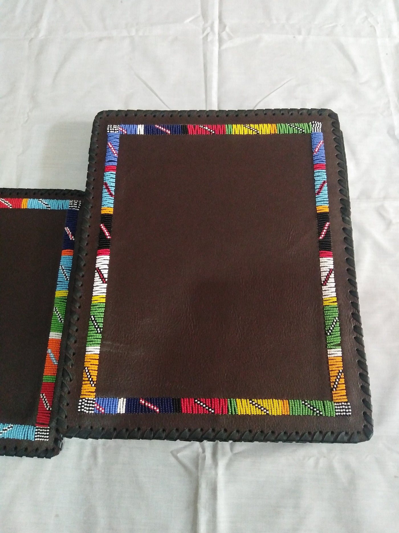 Unique Handmade Leather Beaded placematts set of 3 with a Free Random Gift. 3 Leather and Beads Table Matt's with a Free Personalised Gift.