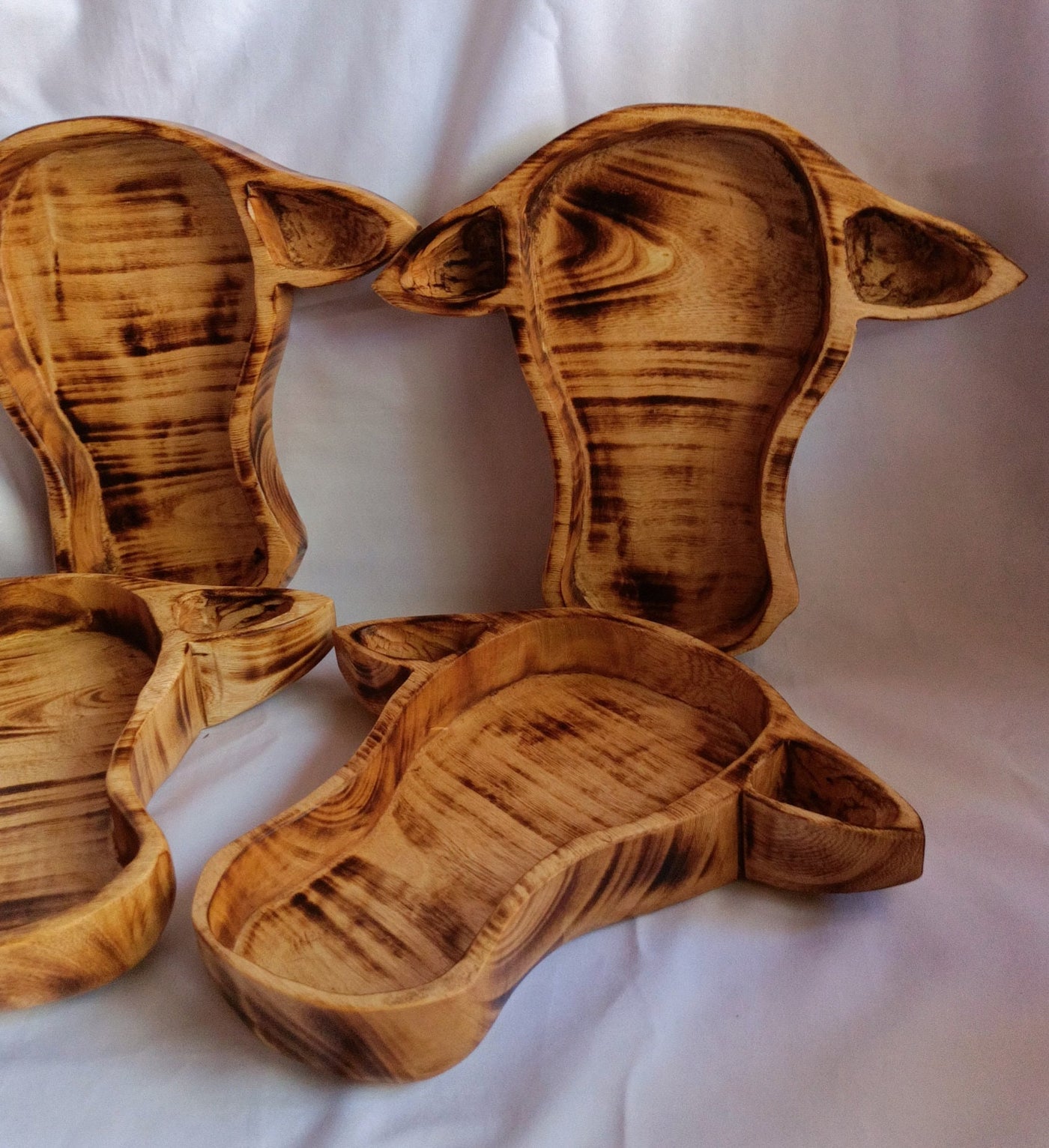 Wholesale Availability:Handcrafted Cow Head Dough Bowls set of 4 Handcarved Hornless Decor Display Event Bowls.Farmhouse.Cow head wall Decor