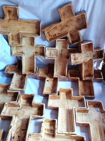 Wholesale Supply! Christian Cross Shaped wooden Dough Bowls lots of 4. Easter Gift Candle Ready  Bowls. Farmhouse Rustic Religious Decor