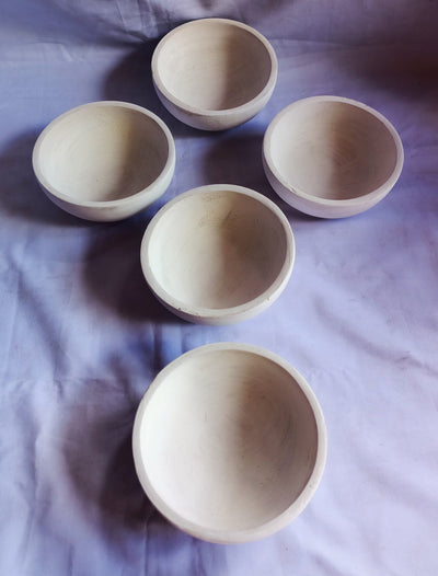 Bulk Supply.Lots of 10 perfect machine Cut,Unique Hand Finished Round wooden Bowls. 5" diameter 2.5"Ht white Dough Bowls.Little candle Gifts