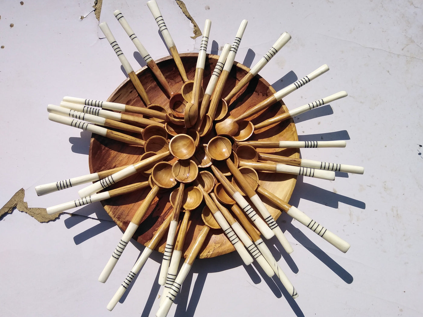Wholesale Olive wood and cow white borne Soup Spoons set of 10. Mothers Gift