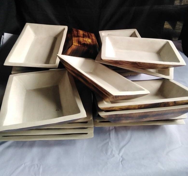 9*7" Natural wood Dough Bowls Painted white on the Inside Surface Bulk. QTY 10 Beautiful Candle Dough Bowls. Offer Sale