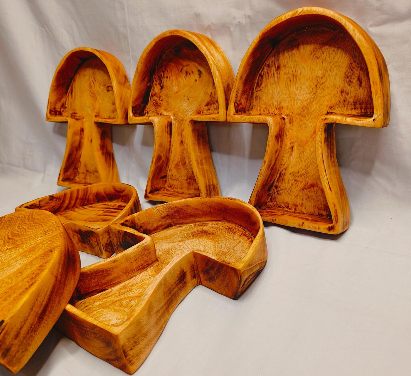 New item !Mushroom shaped  Dough Bowls Trays set of 6 Handmade Mushrooms Bowls 8.5x6 5x1.5 "Candle Bowls storage  trays servers wooden Gift