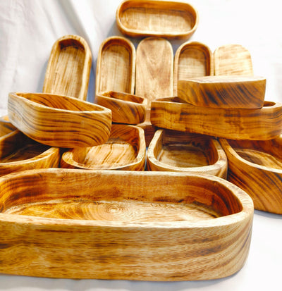 Rustic Wooden Dough Bowl for Candle Making |Hand-Carved Wood Candle Vessels| Farmhouse Decor Candle Bowls set of 6/ Reusable Wood wax Bowl