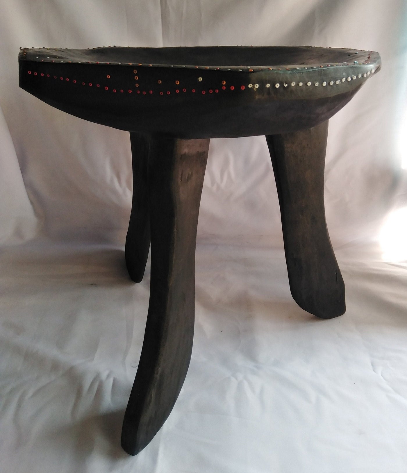 Kenyan Beaded 8 sided Senufo stool. Akamba Tribe 3 legged Senufo Stool. Traditional  Tribal stool. Decorative any occasion Stool.