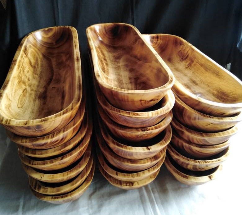 New Wholesale Large Wooden Candle Pour Bowl Huge wax vessel wood Stained Farmhouse Decor Outdoor Heavy baguette dough Bowl Bulk sale qtty 2