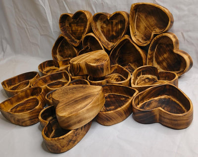 Mini Heart Bowls Cluster of 10pcs. wooden lovely 5x5" Holiday Hearts Candle Dough Bowls. Handmade wax pour Dough Bowls Gift items. 5oz bowl
