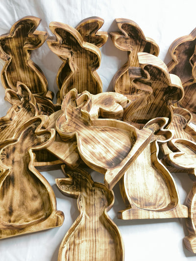 Easter Bunnies Bowls/10x6" wooden Dough Bowls Easter Bunnies set of 5pcs/Easter Candles Gift items wax pour Farmhouse DIY Decor Bowls