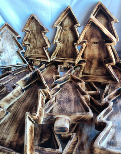 Bulk Sale Available! Handmade Natural wood Stained 12"long 2" HT Handmade Dough Bowls set of 2.Christmas Tree Candle DIY Candle Making  Kit