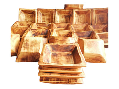 Mini Handcrafted Wooden square Dough Bowl for Candle Making,Rustic Wood Candle Bowl, Artisan Candle Pour Bowl Qty 11,Christmas Gift vessels