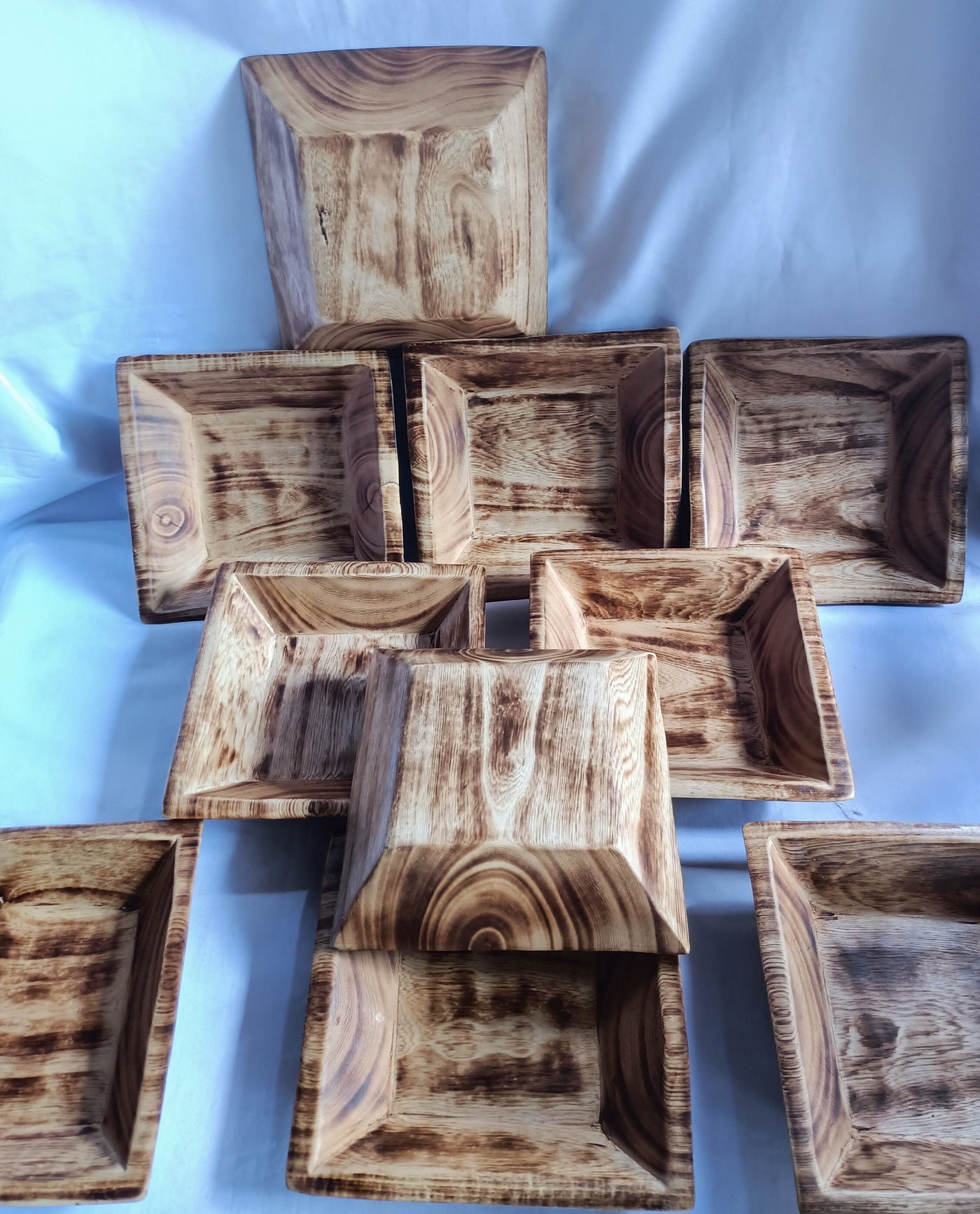 CLEARANCE SALE Bulk Offer Handmade 7" Square  wooden Dough Bowls Set of 10 Candle Fill wax bowls Modern Farmhouse Decor Display Gift Bowls