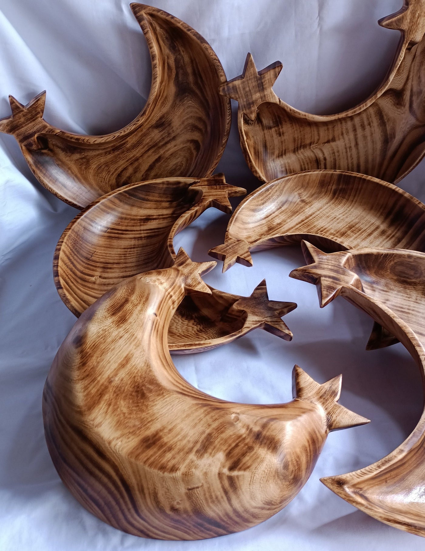 ONSALE.Wholesale Supply Qty 5 Mixed one & two Star Crescent Moon Dough bowls.Handmade  wooden Decor Bowls.Farmhouse Gifts.Diy Wax Pour