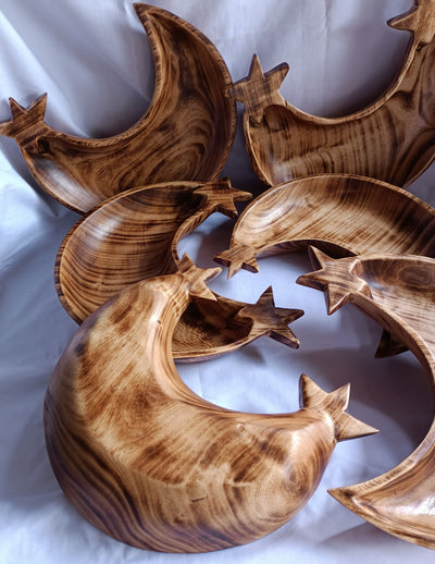 ONSALE.Wholesale Supply Qty 5 Mixed one & two Star Crescent Moon Dough bowls.Handmade  wooden Decor Bowls.Farmhouse Gifts.Diy Wax Pour