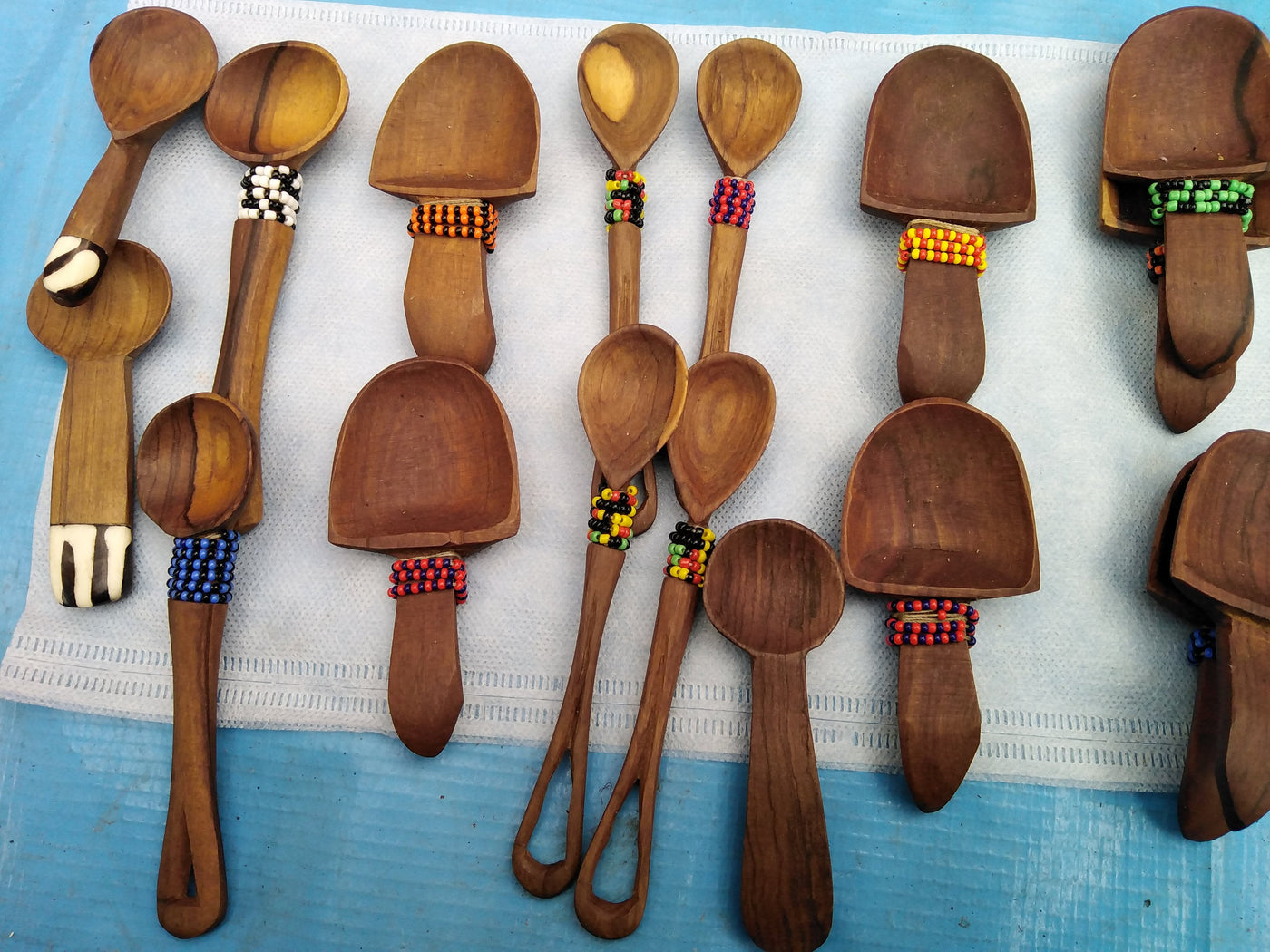 Wholesale. Olive wood Sugar, Salt and Spice wooden wood Beaded Spoons set of 5. Wood cow Bone  inlay Tea Spoon.Beaded Cutlery.Best Gift Item