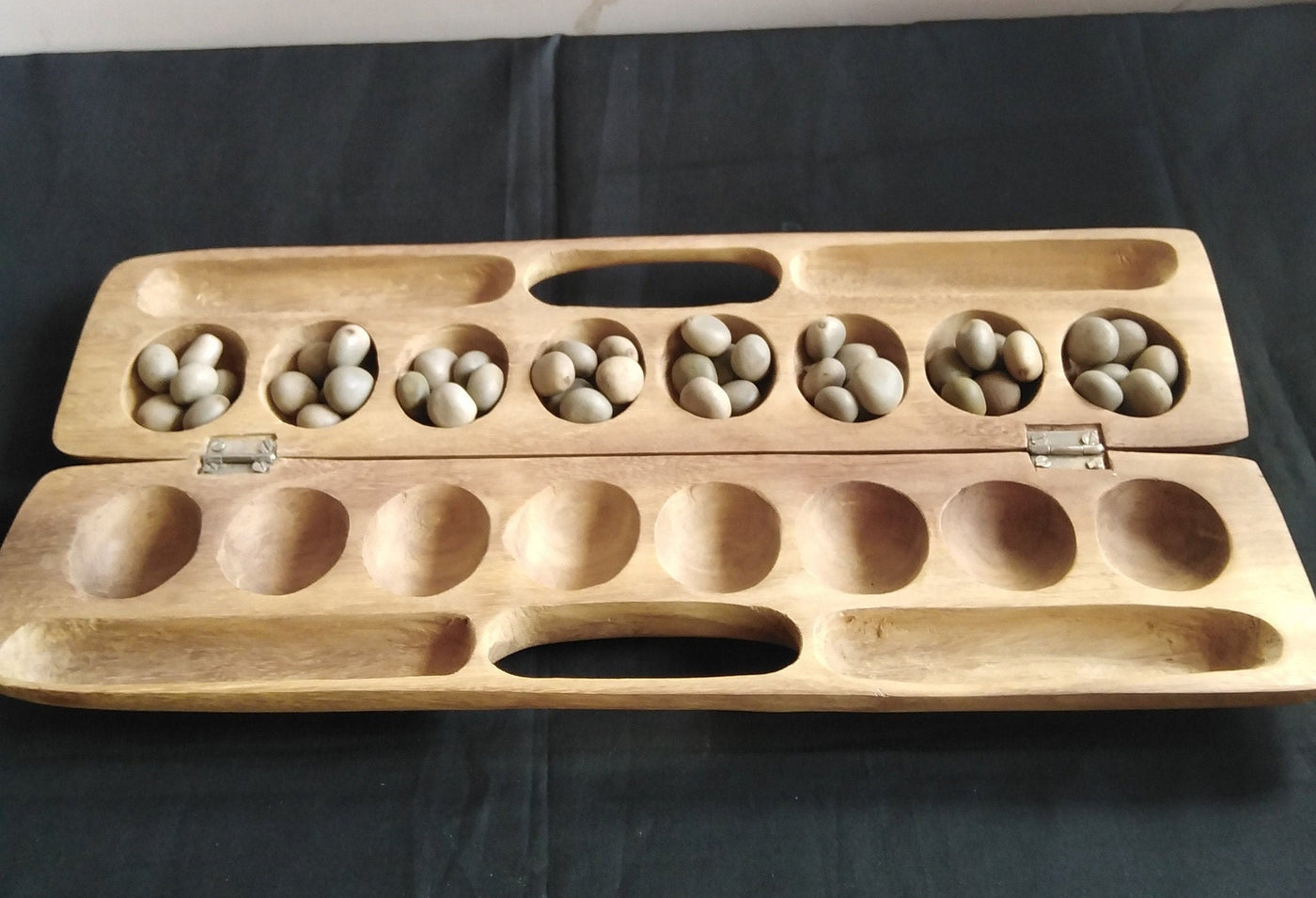 Personalised Antique Mancala Board Game.Inscribed Bao Board Game.Traditional Ajua Game.Hawalis Game of Oman.with Sago palm seeds or Marbles