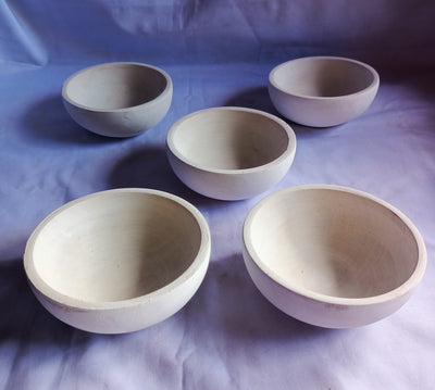 Bulk Supply.Lots of 10 perfect machine Cut,Unique Hand Finished Round wooden Bowls. 5" diameter 2.5"Ht white Dough Bowls.Little candle Gifts