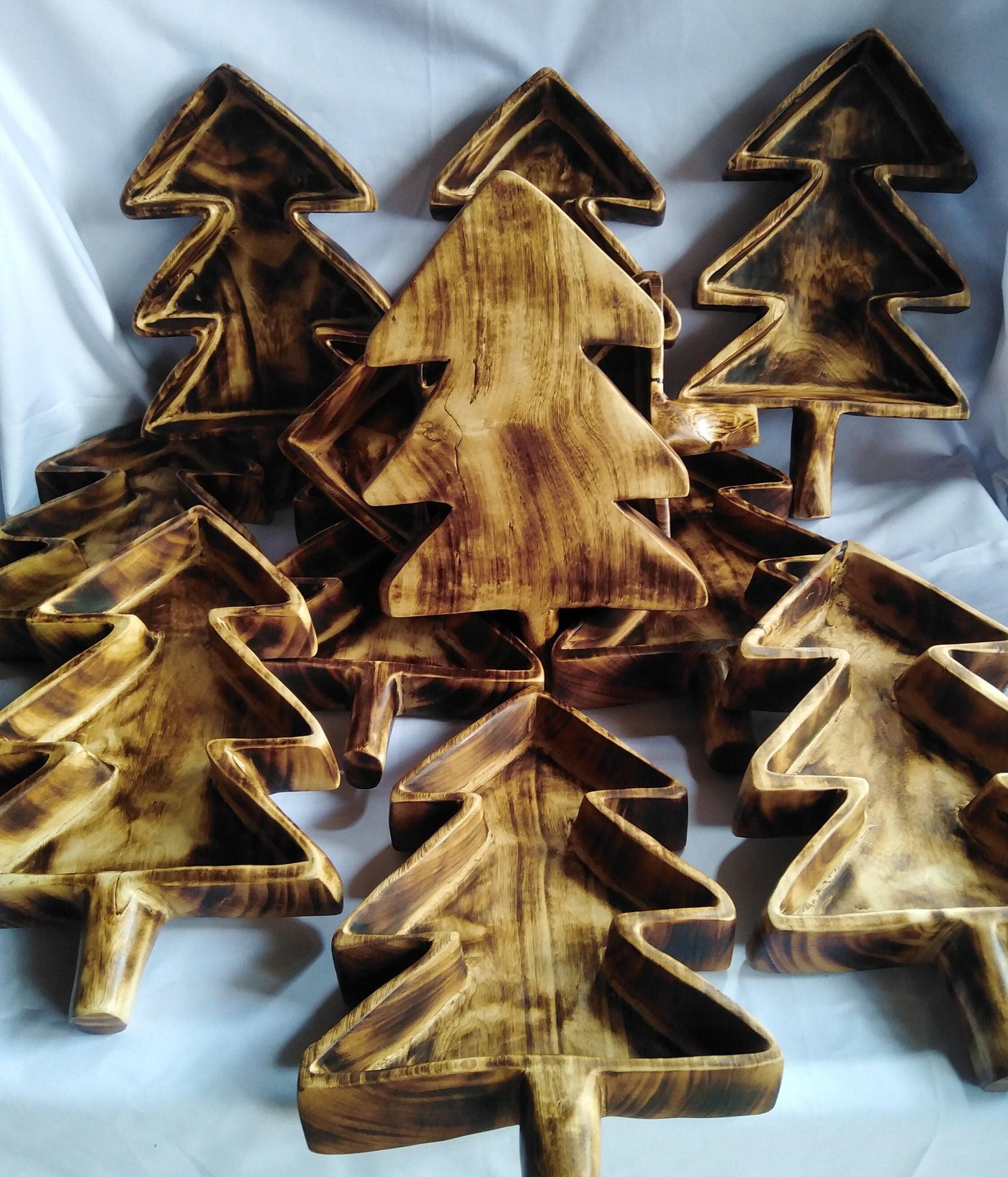 Medium Artisan Crafted Christmas tree candle Dough Bowls Qty 5 eco friendly reclaimed wood Festive Farmhouse Decor Bowls Cute Bulk Vessels