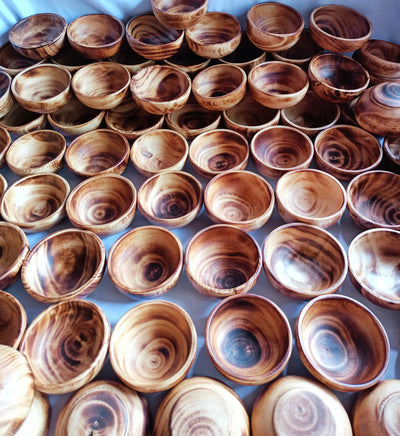 Bulk Supply. Lots of 50 perfect machine Cut, Unique Hand Finished Round wooden Bowls. 4" diameter 2.5"Ht Dough Bowls. Little candle Gifts