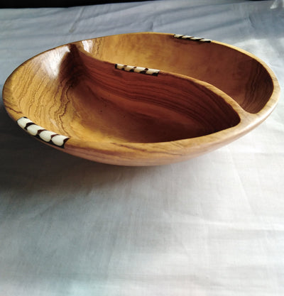 Wholesale.Handmade Olivewood and Borne inlay Split Bowls set of 3.Partitioned wood and Borne Candles Dough Display.Centerpiece Decor Bowls