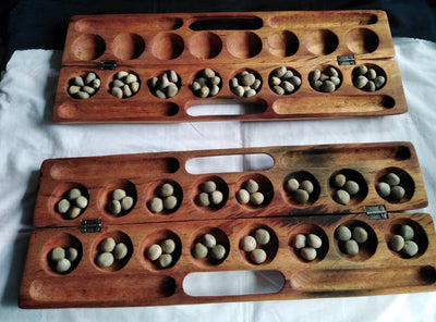 Laser engraved Mancala Board Game-Personalized.Inscribed Hardwood Bao Game. Traditional Ajua Game.Hawalis Game of Oman. with Sago palm seeds