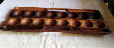 Handmade Mancala Board Game-Personalized.Dark Hardwood Bao Board Game.Traditional Ajua Game.Hawalis Game of Oman.with Sago palm seed/marbles