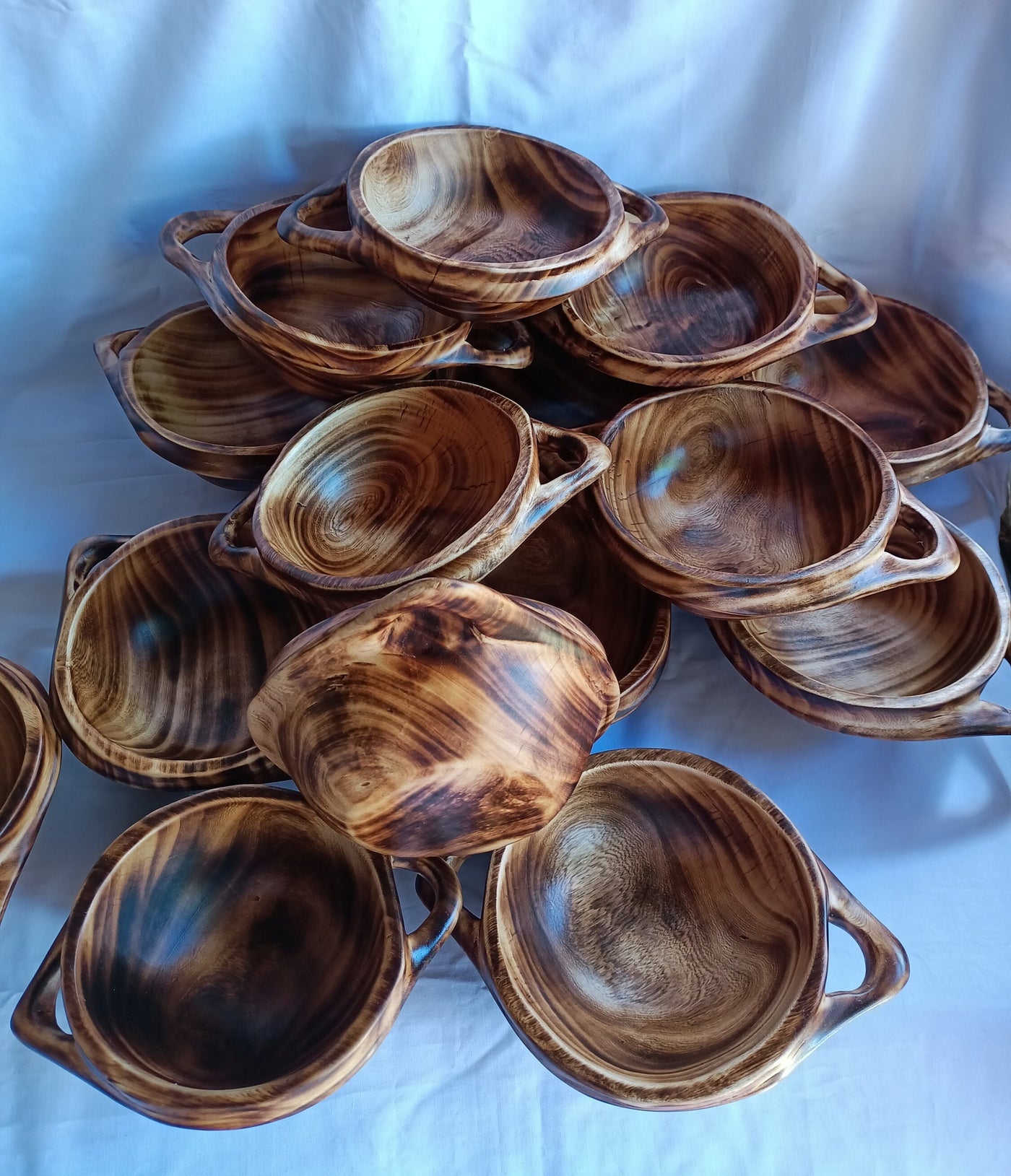 New .Double Handle Handmade wooden Ringed Rounded Dough Bowls set of 6.Farmhouse Decor stackable Customized Bowls.Free shipping worldwide.