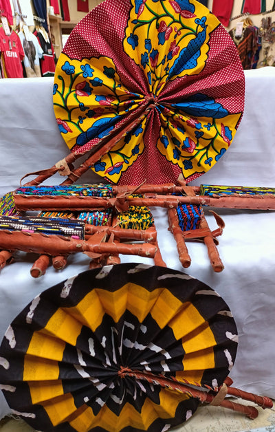 ONSALE.Wholesale Random Ankara Folding fabric fans Set of 185. kente African Hand fan/ Gift Items Fabric leather fan. African Folding Fans.