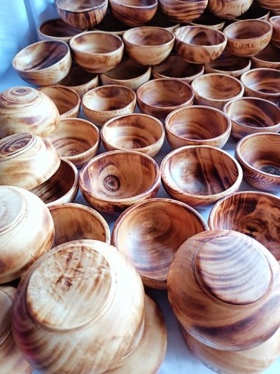 Bulk Supply. Lots of 10 perfect machine Cut, Unique Hand Finished Round wooden Bowls. 4" diameter 2.5"Ht Dough Bowls. Little candle Gifts