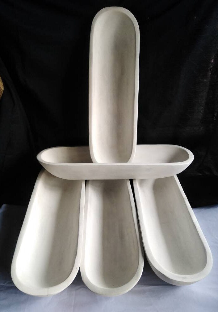 Bulk Long Skinny Wooden Candle Dough Bowls- white set of 5. Centerpiece Home Decor Bowls. Diy Candle Making Kit. 21" Wood Bowls.