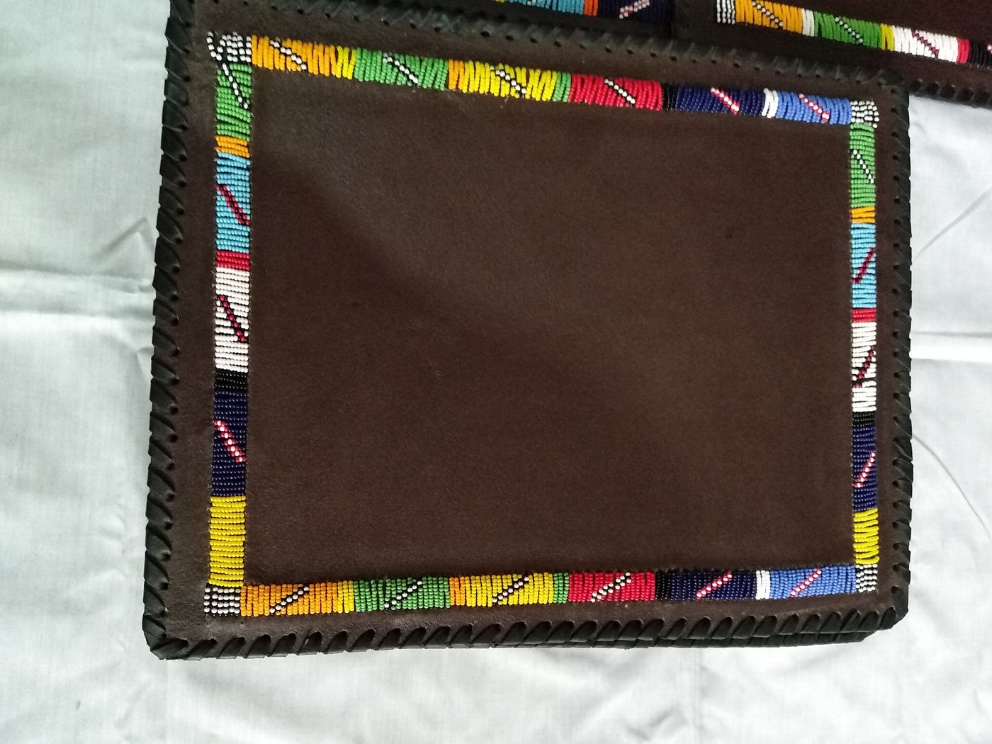 Unique Handmade Leather Beaded placematts set of 3 with a Free Random Gift. 3 Leather and Beads Table Matt's with a Free Personalised Gift.