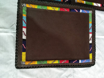 Unique Handmade Leather Beaded placematts set of 3 with a Free Random Gift. 3 Leather and Beads Table Matt's with a Free Personalised Gift.