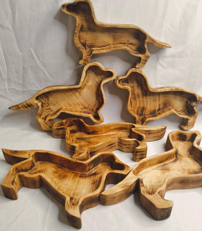 Handmade Dachshund Dog Wooden Dough Bowls set of 6 Candle Diy 12x5 inch Sausage Dog wax pour Bowl Farmhouse Decor Gift items Pet FeederBowls